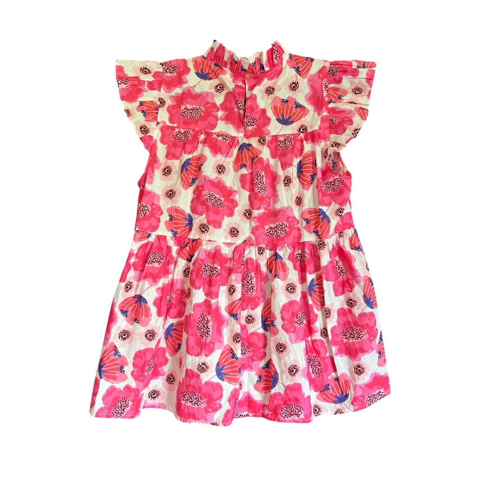 Jodifl Womens Pink Floral Poppy Ruffle Neck Flutter Sleeve Babydoll Top Medium - Picture 6 of 11